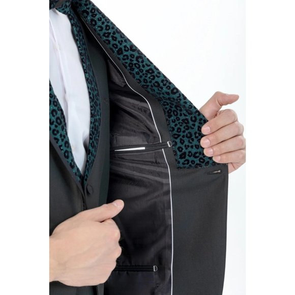 Derman Green Luxury Patterned Collar Tuxedo Tuxedo 3 Piece - Picture 6 of 6